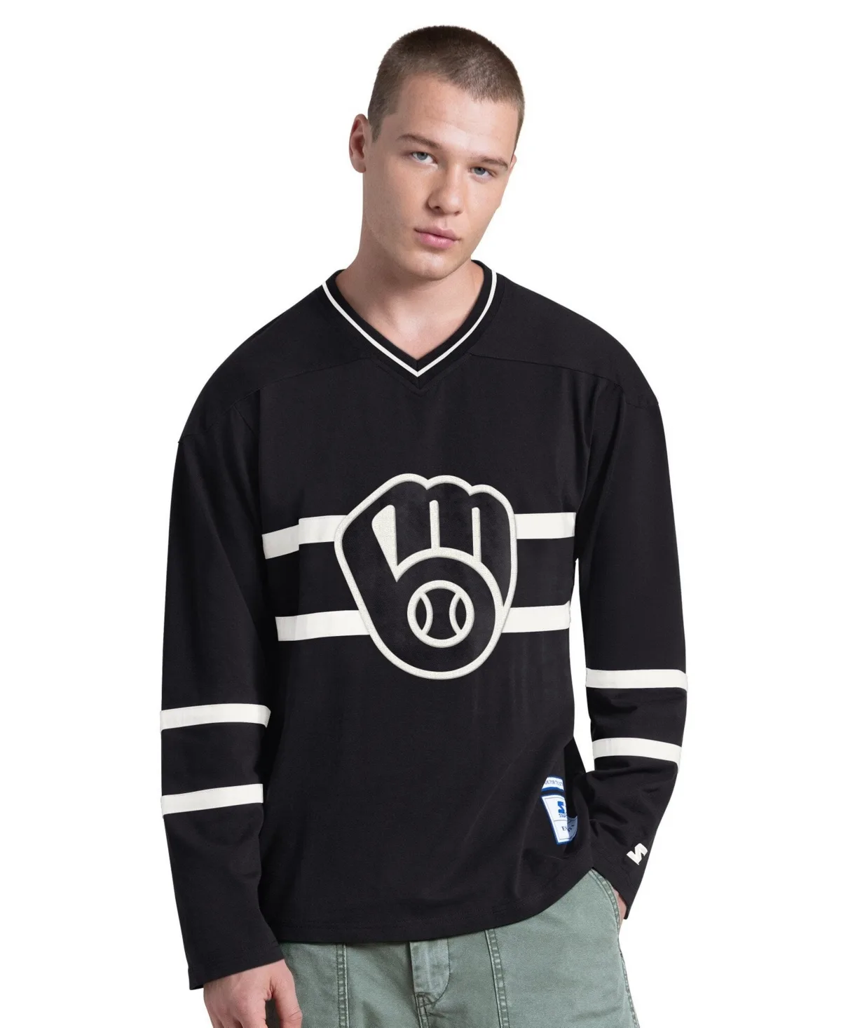 Milwaukee Brewers Line Up Long-Sleeve V-Neck T-Shirt by Starter
