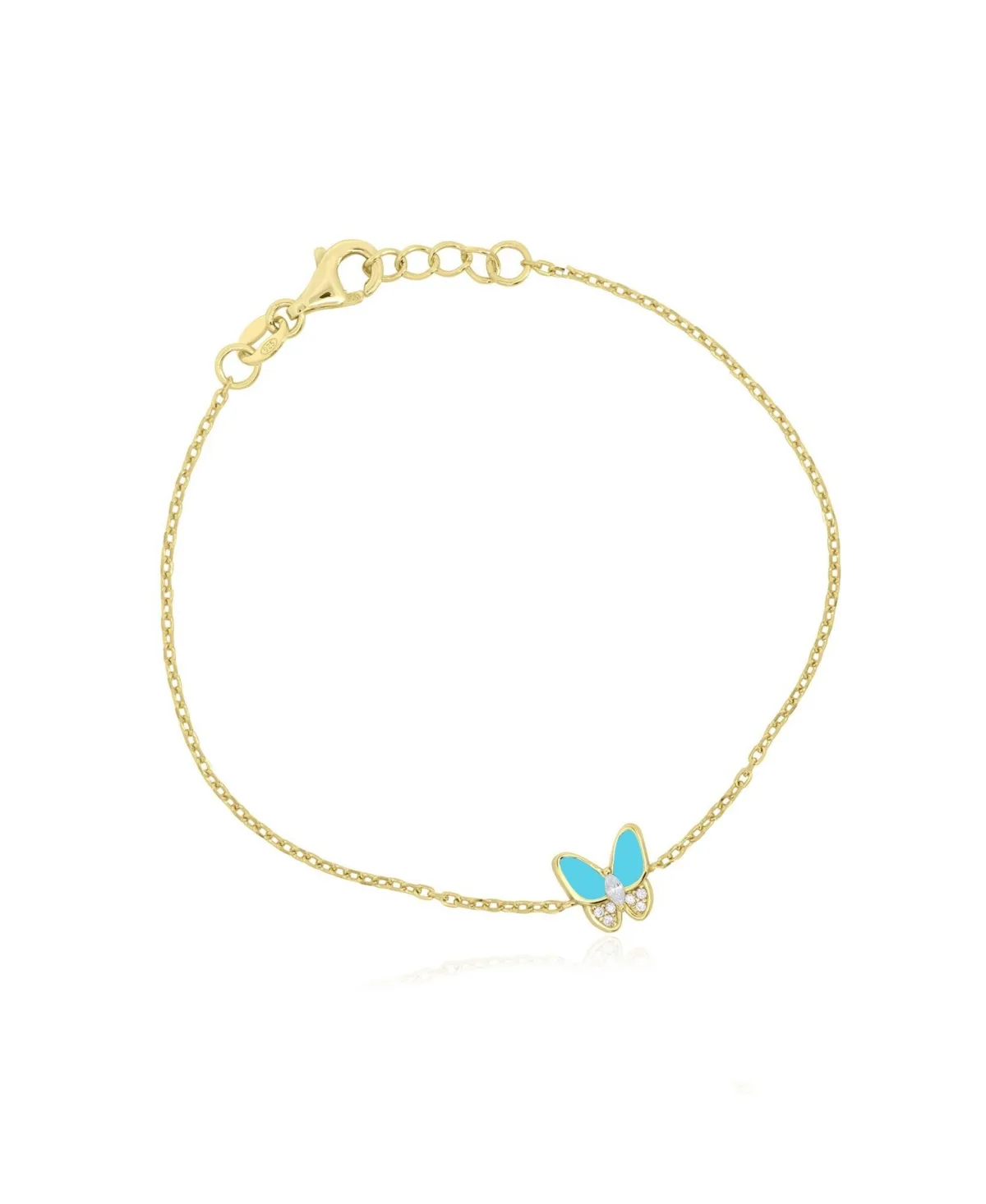 Adjustable Turquoise Cubic Zirconia Gold-Tone Butterfly Bracelet by The Lovery