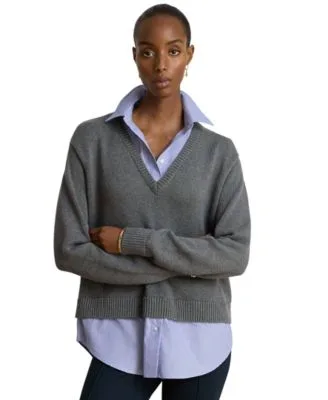Layered Button Trim Heathered Sweater by Ralph Lauren
