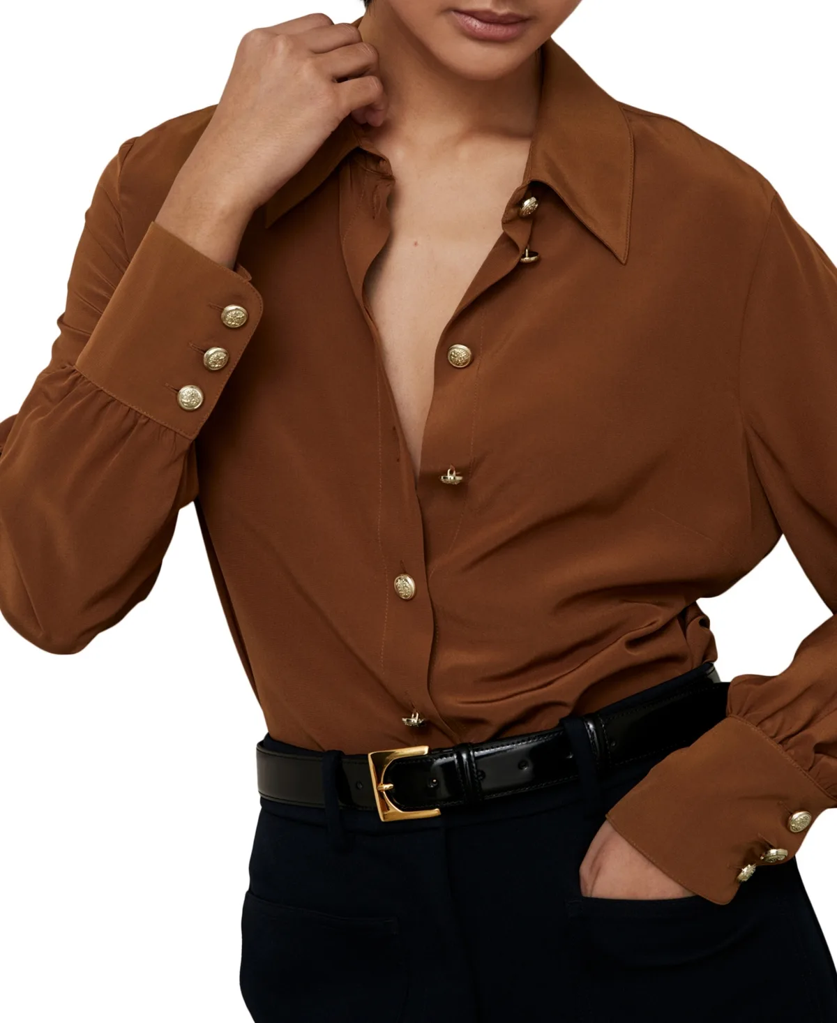 Gianna Long-Sleeve Classic Collar Blouse by Reiss
