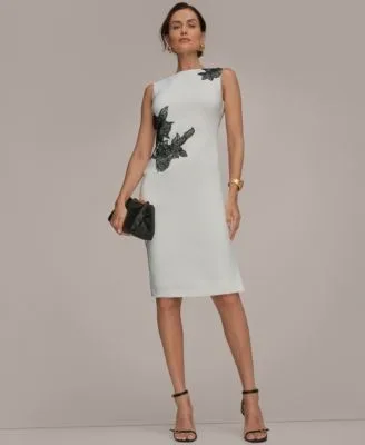 Sleeveless Embroidered Floral Sheath Dress by Donna Karan New York