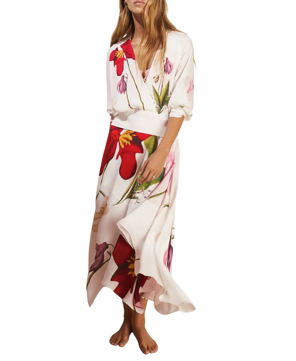 Nola Floral-Print Puff-Sleeve Midi Dress by Reiss