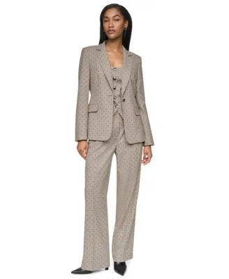 One Button Notch Collar Blazer High Rise Straight Leg Full Length Pants by DKNY