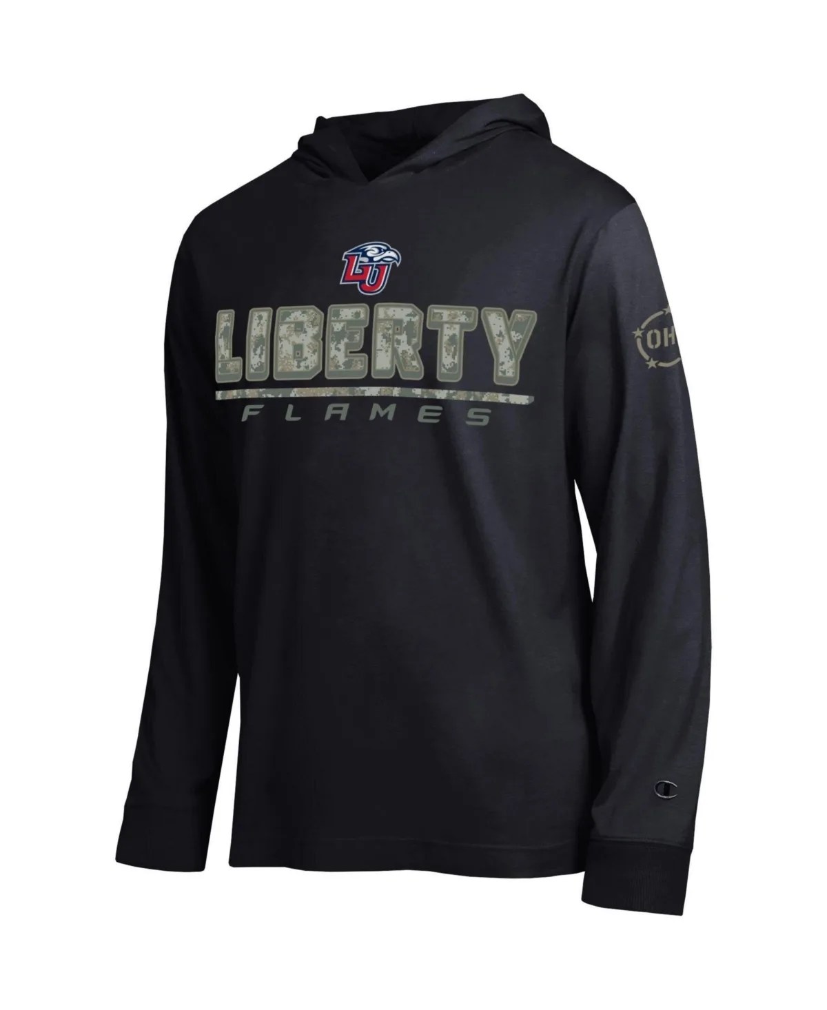 Liberty Flames Operation Hat Trick Camo Script Hooded Long-Sleeve T-Shirt by Champion
