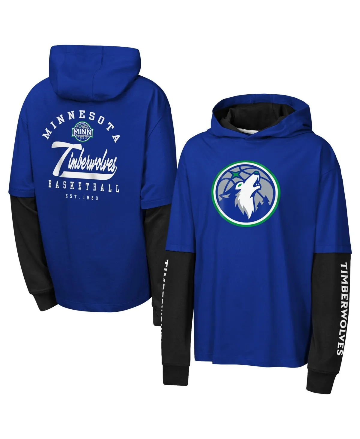 Minnesota Timberwolves Double Nickel Oversized Faux 2fer Hooded T-Shirt by Outerstuff