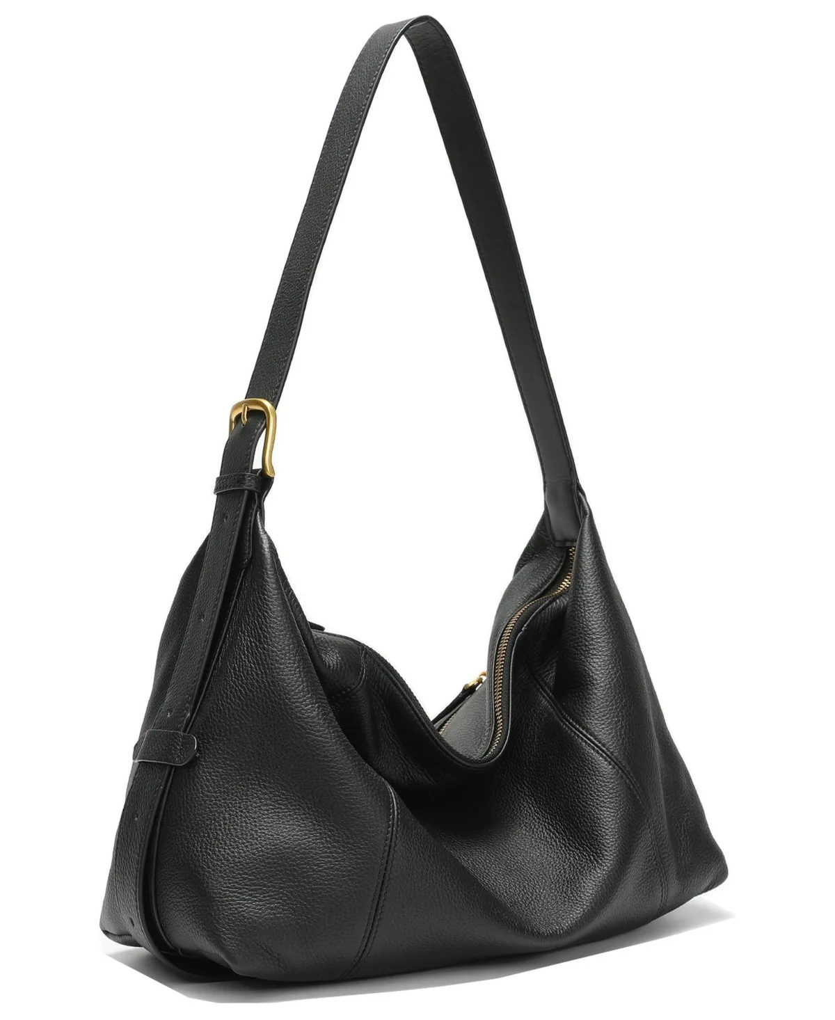 Swell Genuine Pebble Leather Slouchy Hobo Shoulder Bag Convertible Crescent Handbag with Adjustable Strap Zipper Closure