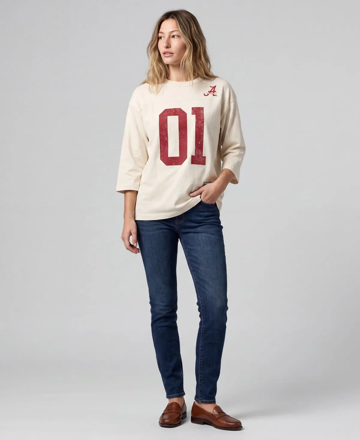 Alabama Crimson Tide Retro Roots Oversized 3/4-Sleeve T-Shirt by Mitchell & Ness