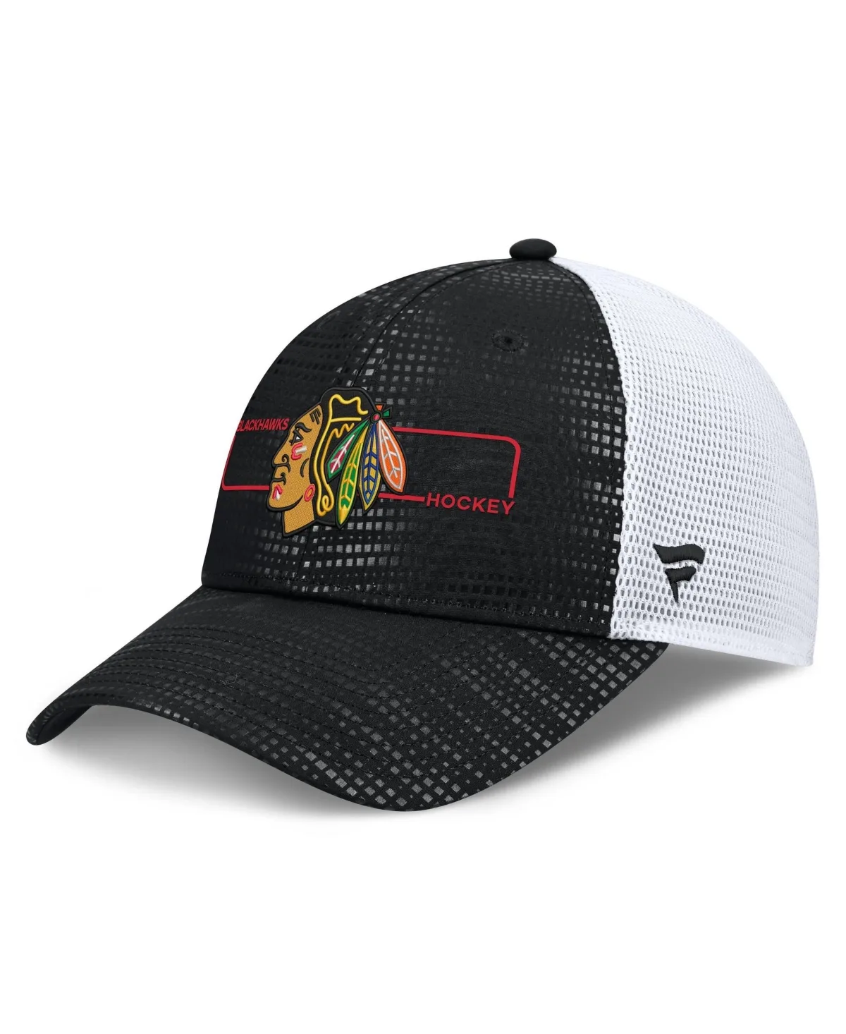 Chicago Blackhawks Authentic Pro Rink Boxed Logo Trucker Hat by Fanatics