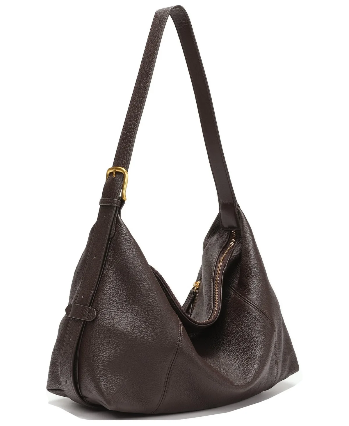 Genuine Pebble Leather Slouchy Hobo Shoulder Bag Convertible Crescent Handbag with Adjustable Strap Zipper Closure by Susu