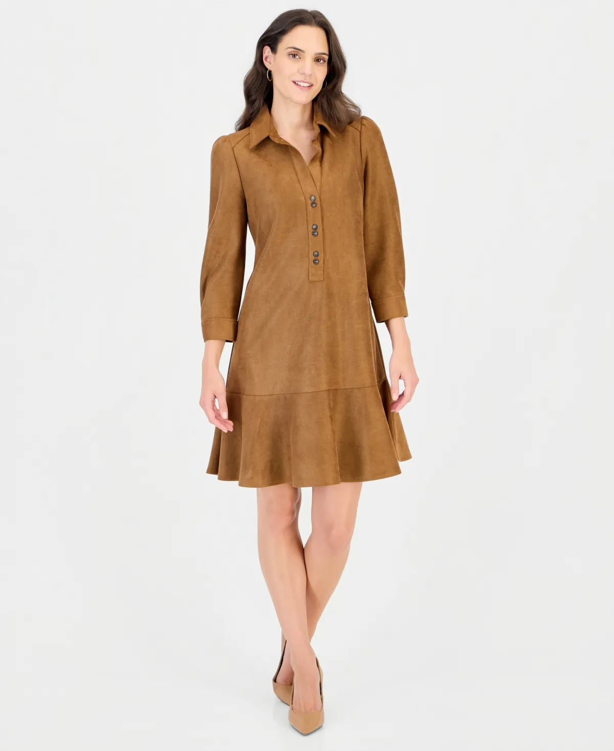 Faux-Suede Shift Dress by Robbie Bee