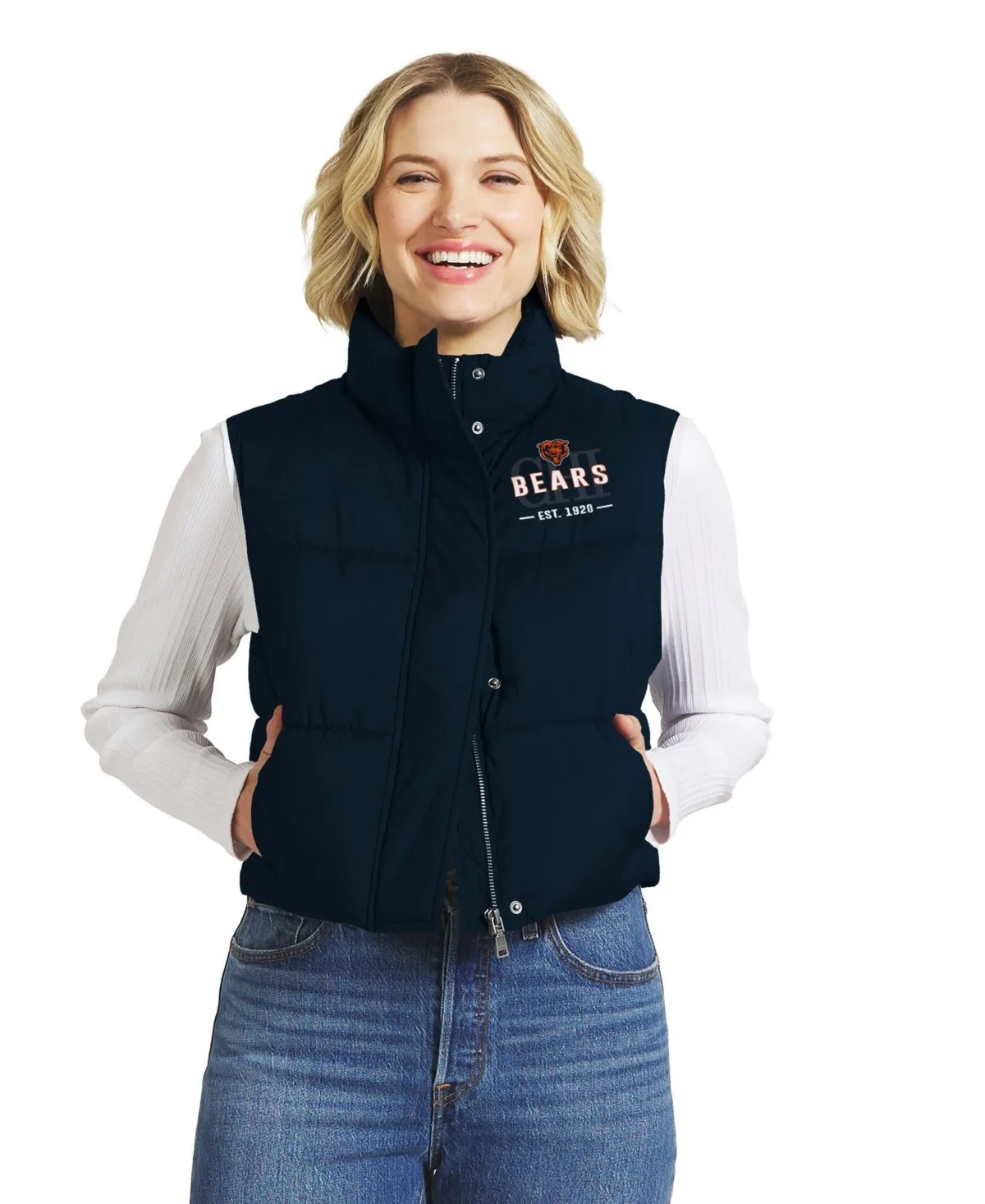 Wear by Erin Andrews Chicago Bears Cropped Puffer Full-Zip Vest by Wear by Erin Andrews