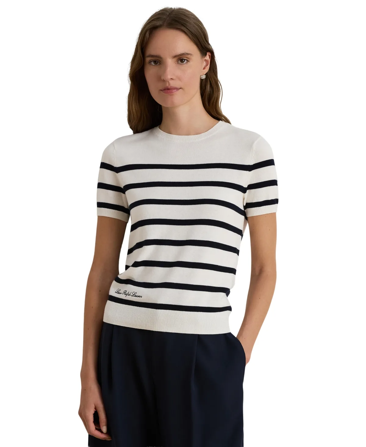 Eyelah Striped Short-Sleeve Sweater by Ralph Lauren