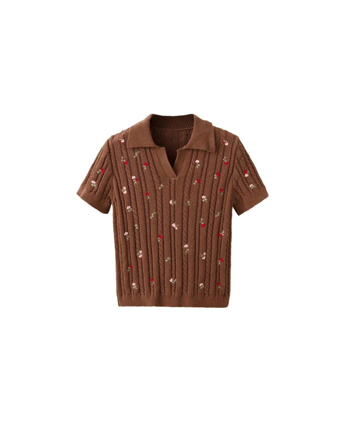 Short-Sleeve Floral-Embroidered Polo Collar Sweater by Mango