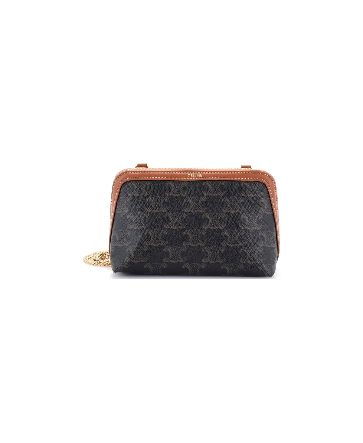 Pre-Owned Celine Zip Around Chain Clutch Triomphe Coated Canvas by Celine