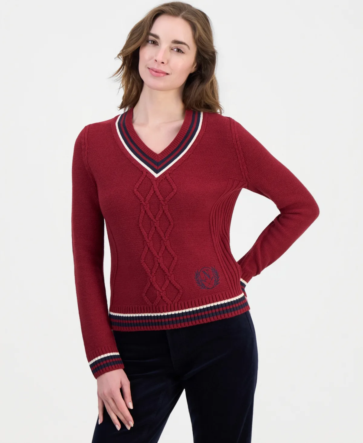 V-Neck Varsity Tipped Sweater by Nautica
