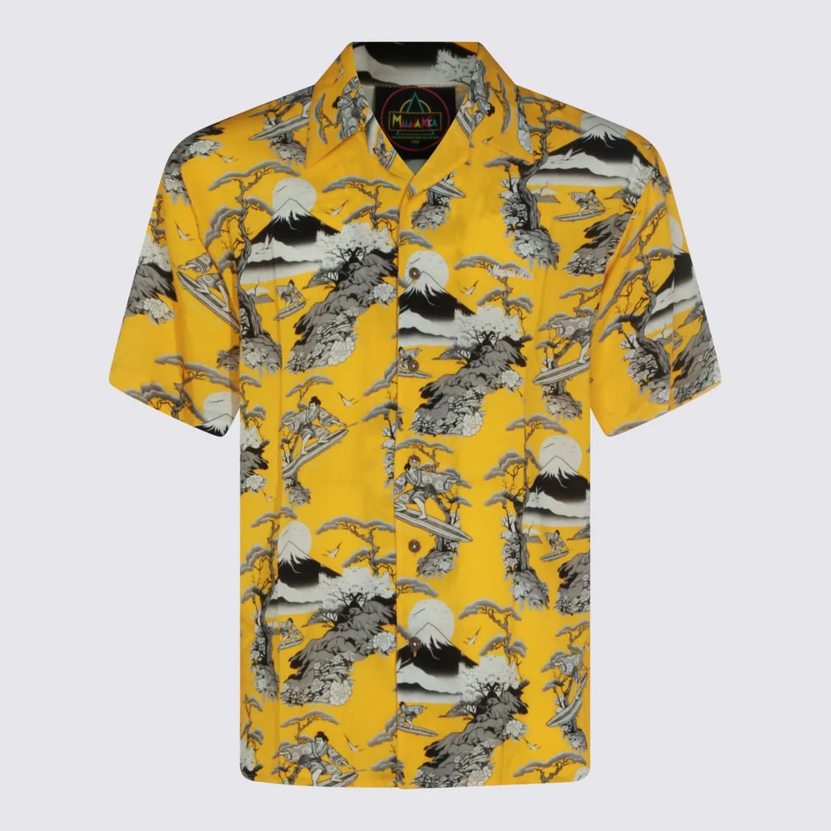 Yellow And Multicolor Viscose Print Shirt by Mauna Kea