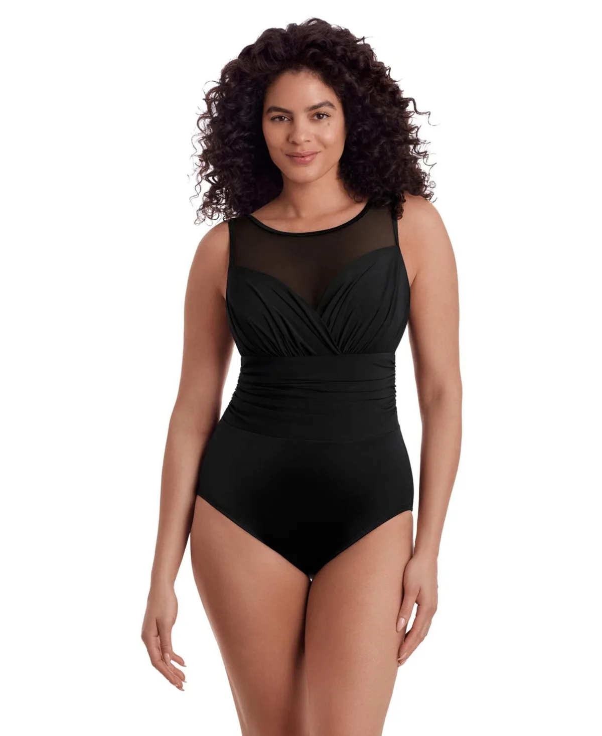 High-Neck Long-Torso Tummy-Control One-Piece Swimsuit by Longitude