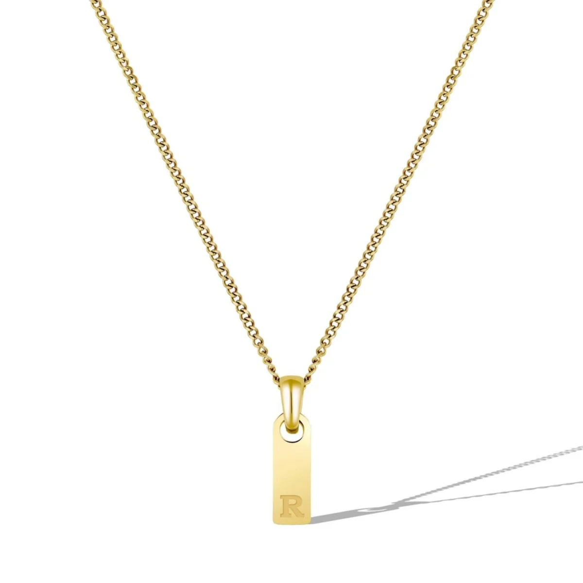 Gold Initial Tag Necklace - R by Vincero