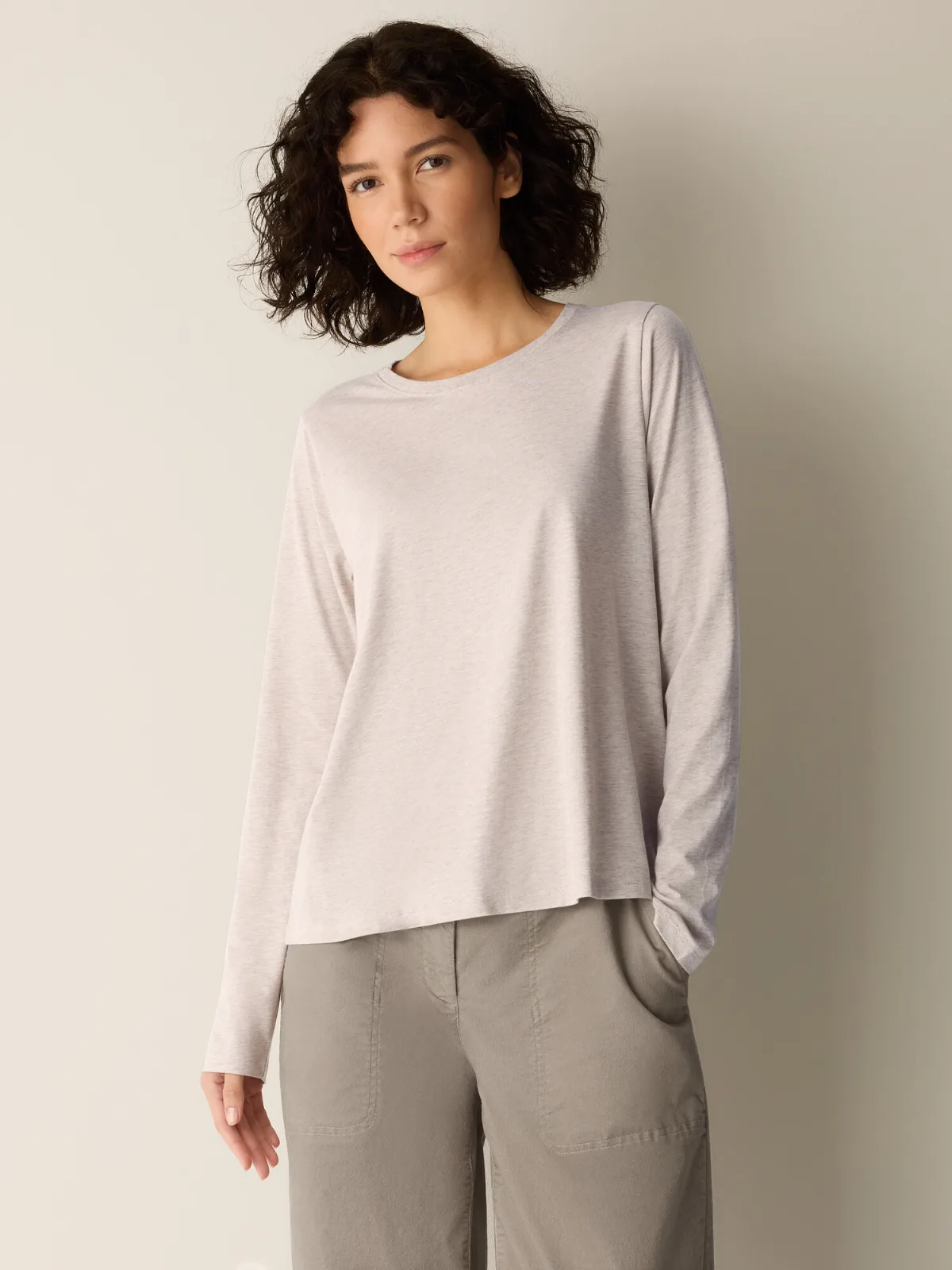 Melange Fine Organic Cotton Jersey Round Neck Tee by EILEEN FISHER