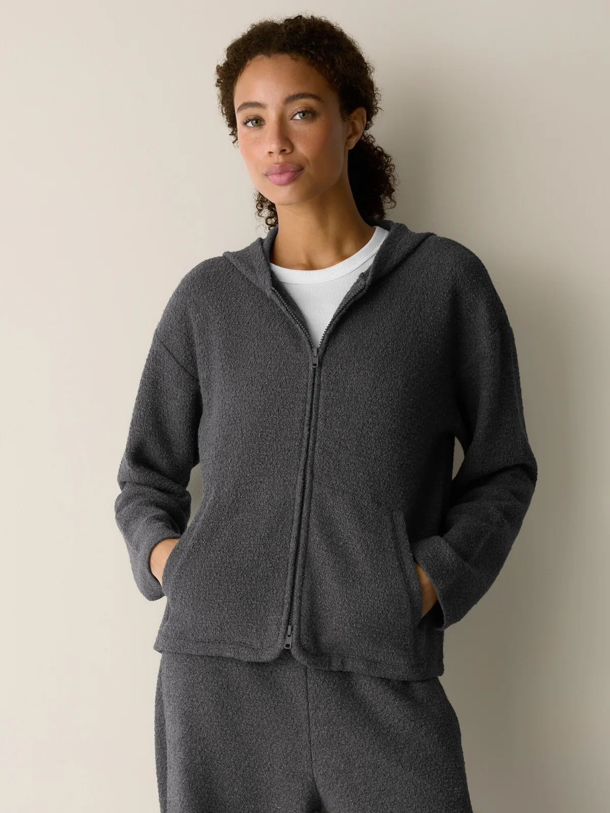 Organic Cotton Boucle Knit Hooded Jacket by EILEEN FISHER