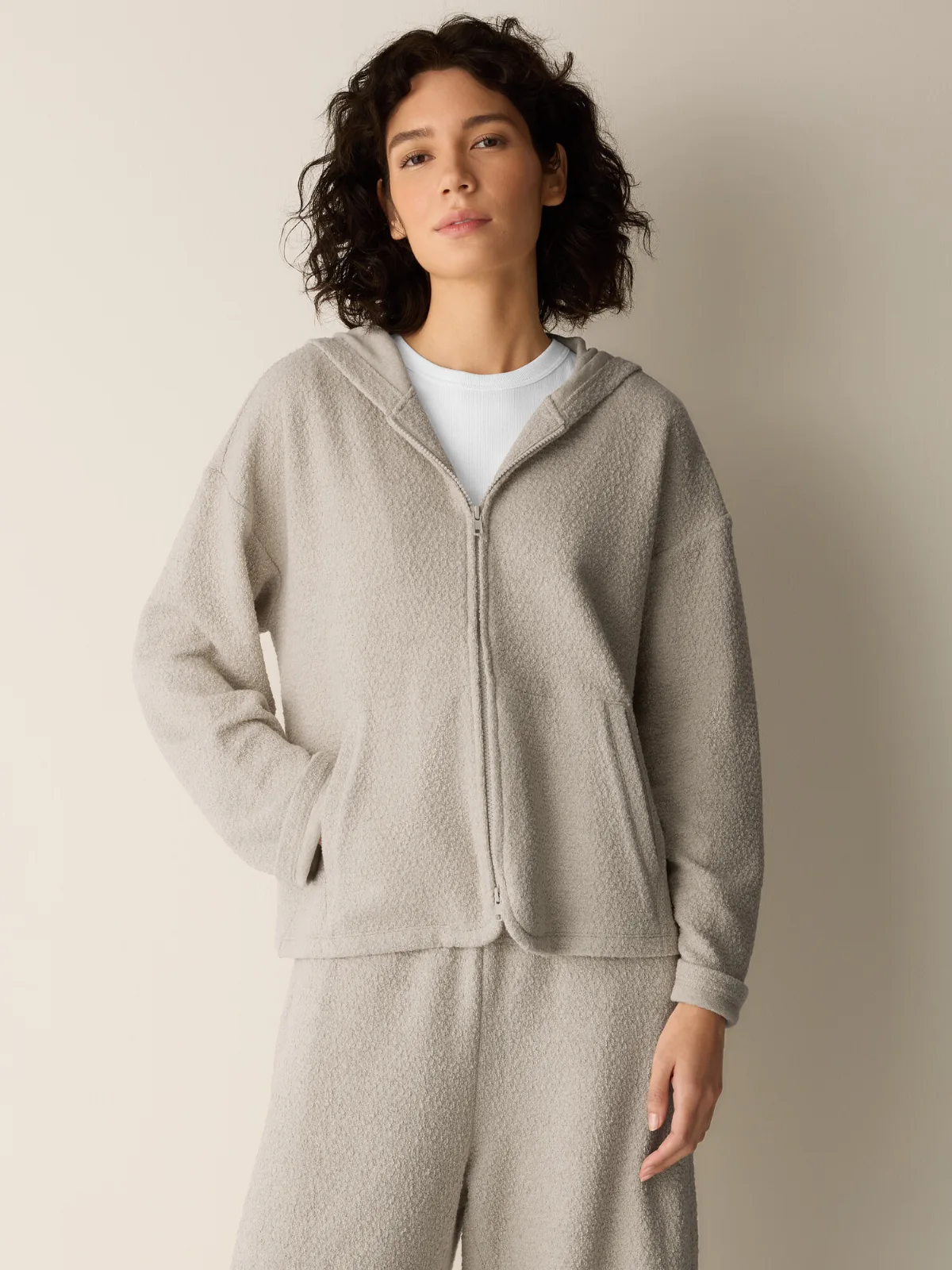 Organic Cotton Boucle Knit Hooded Jacket by EILEEN FISHER