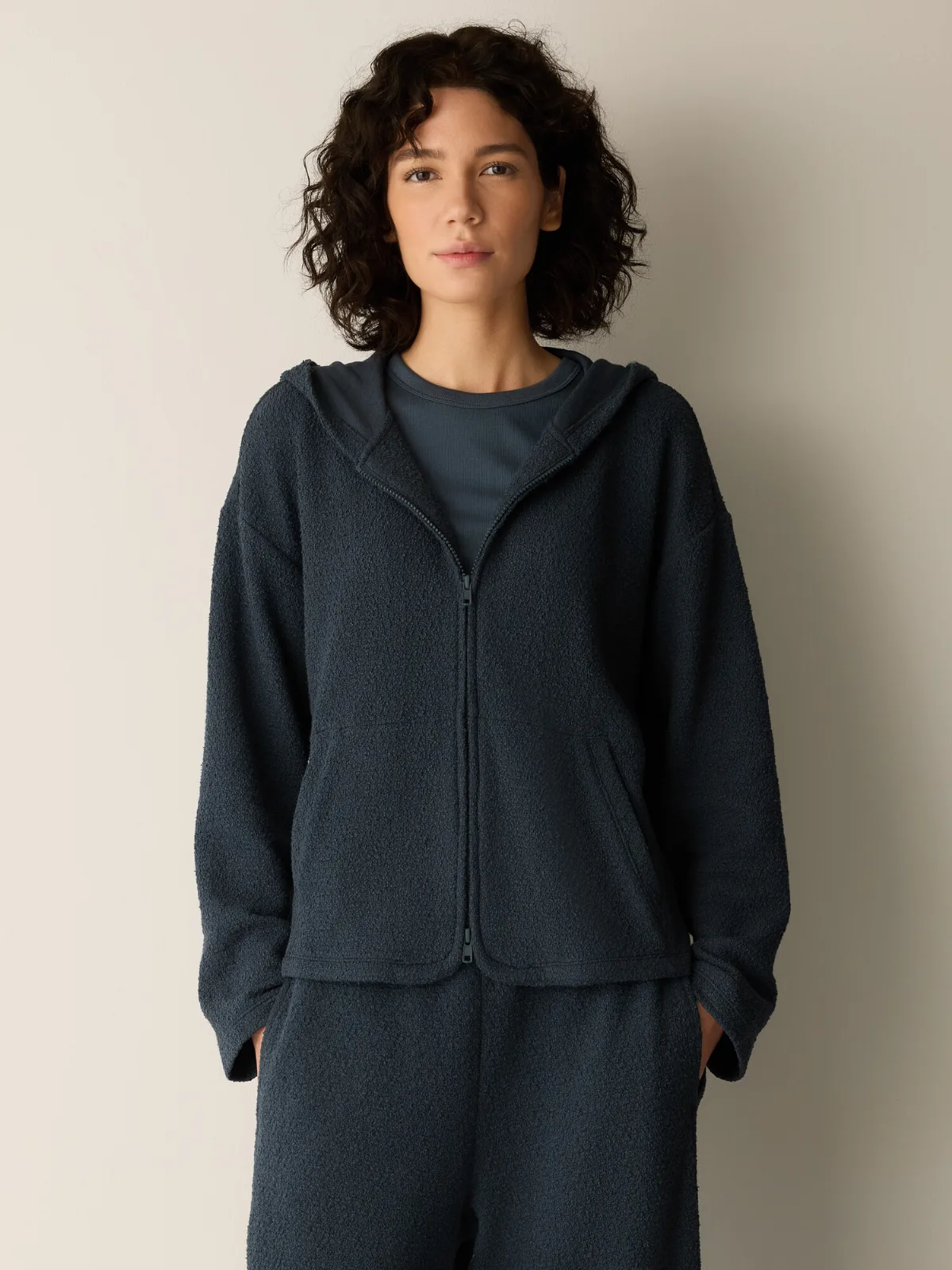 Organic Cotton Boucle Knit Hooded Jacket by EILEEN FISHER