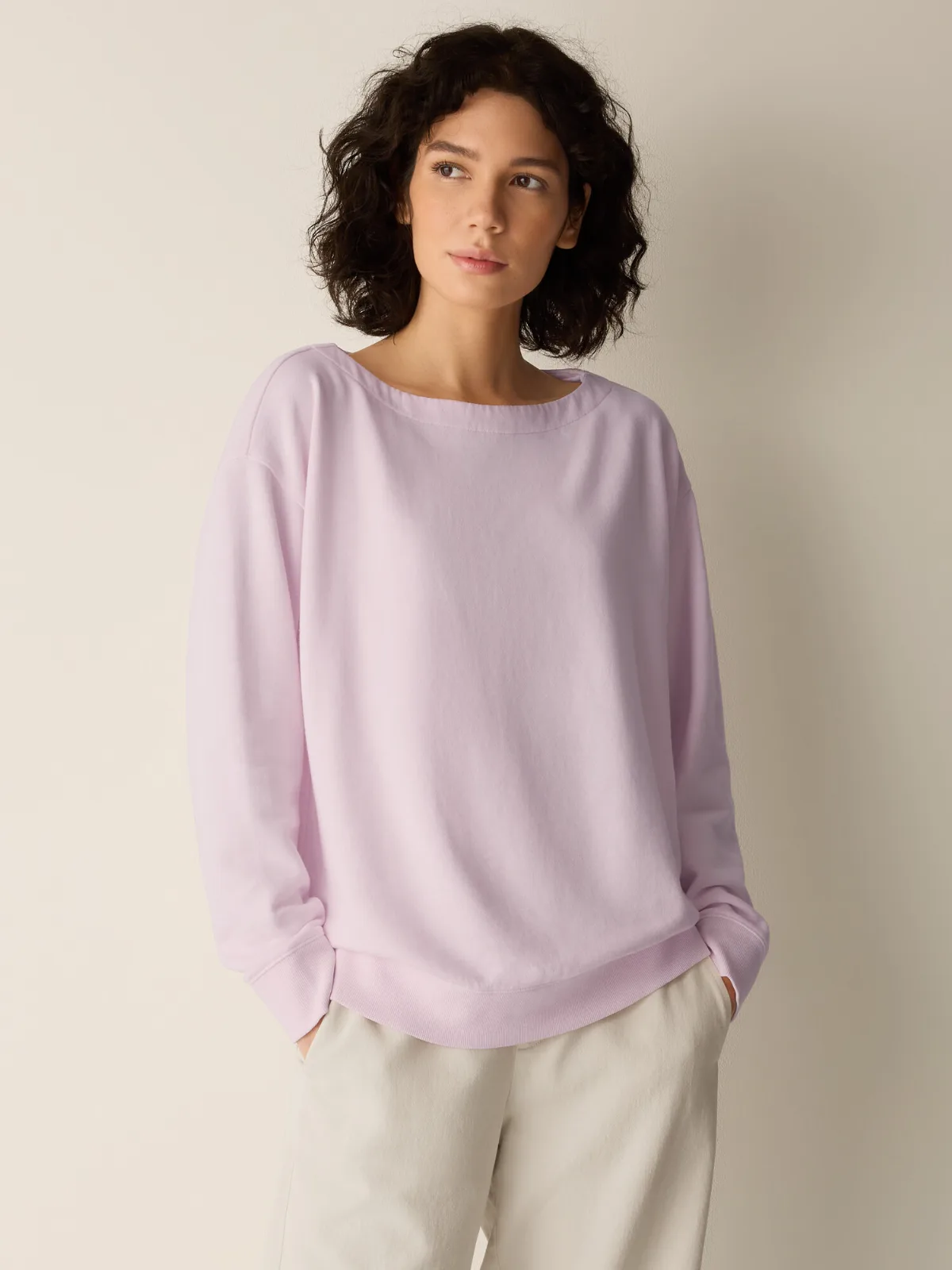 Garment-Dyed Organic Cotton Terry Bateau Neck Top by EILEEN FISHER