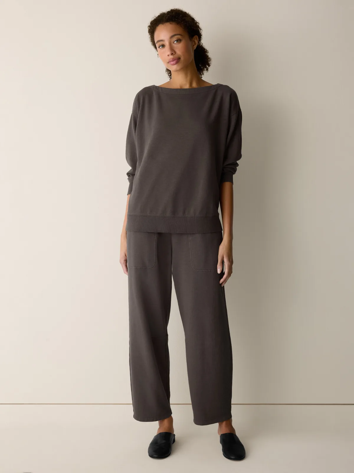 Garment-Dyed Organic Cotton Terry Bateau Neck Top by EILEEN FISHER