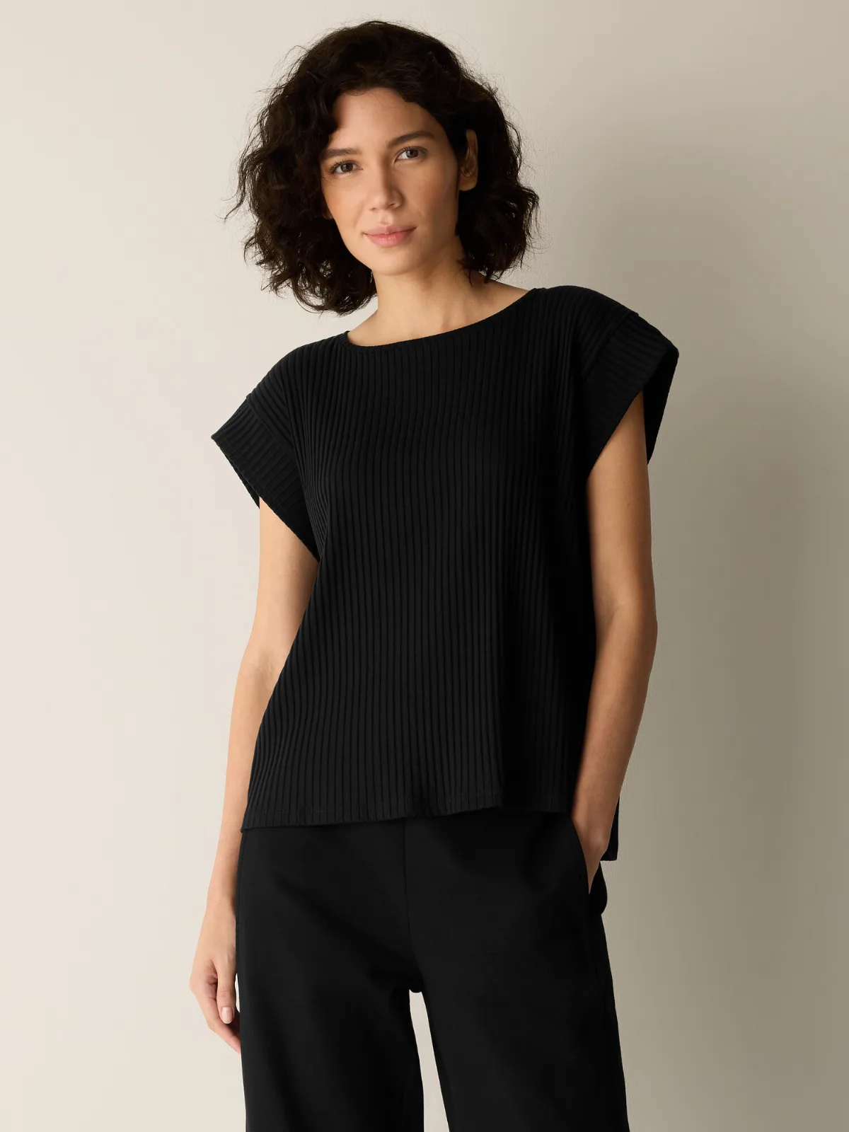 Textured Stretch Rib Round Neck Top by EILEEN FISHER