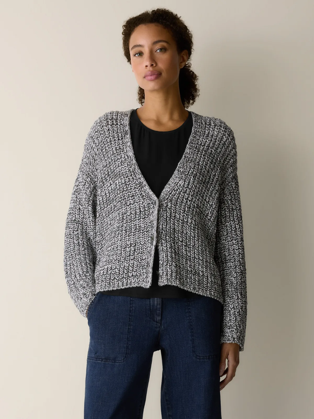 Peruvian Tri-Cotton Blend Cardigan by EILEEN FISHER