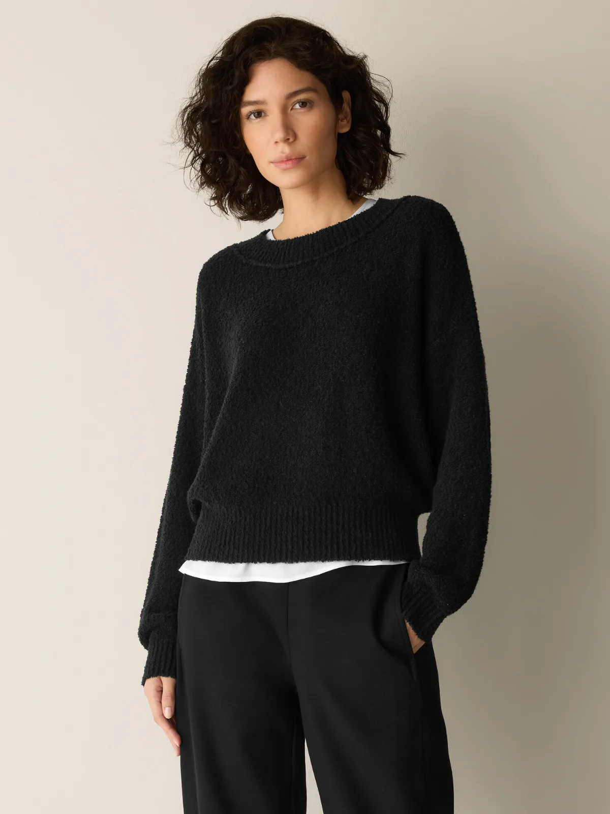 Cotton Fluff Crew Neck Top by EILEEN FISHER