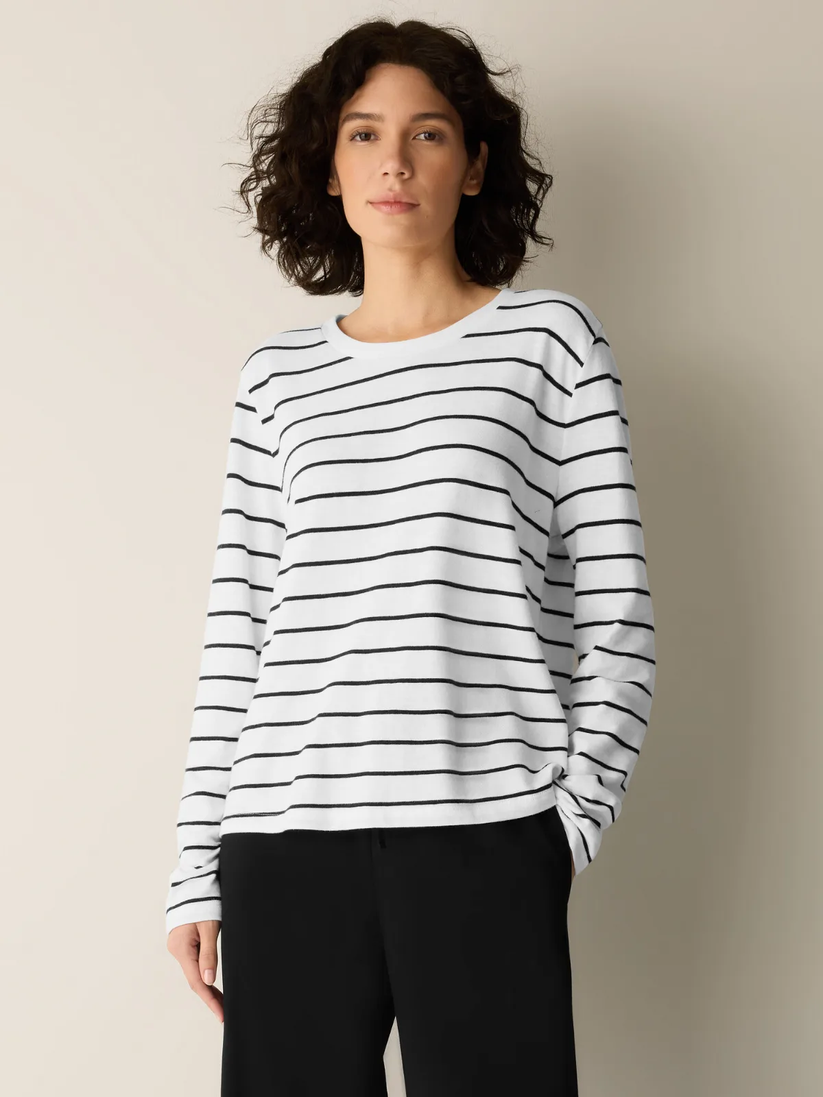 Striped Organic Cotton Slub Long-Sleeve Tee by EILEEN FISHER