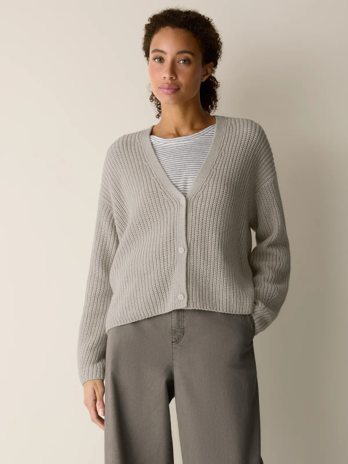 Peruvian Organic Cotton V-Neck Cardigan by EILEEN FISHER