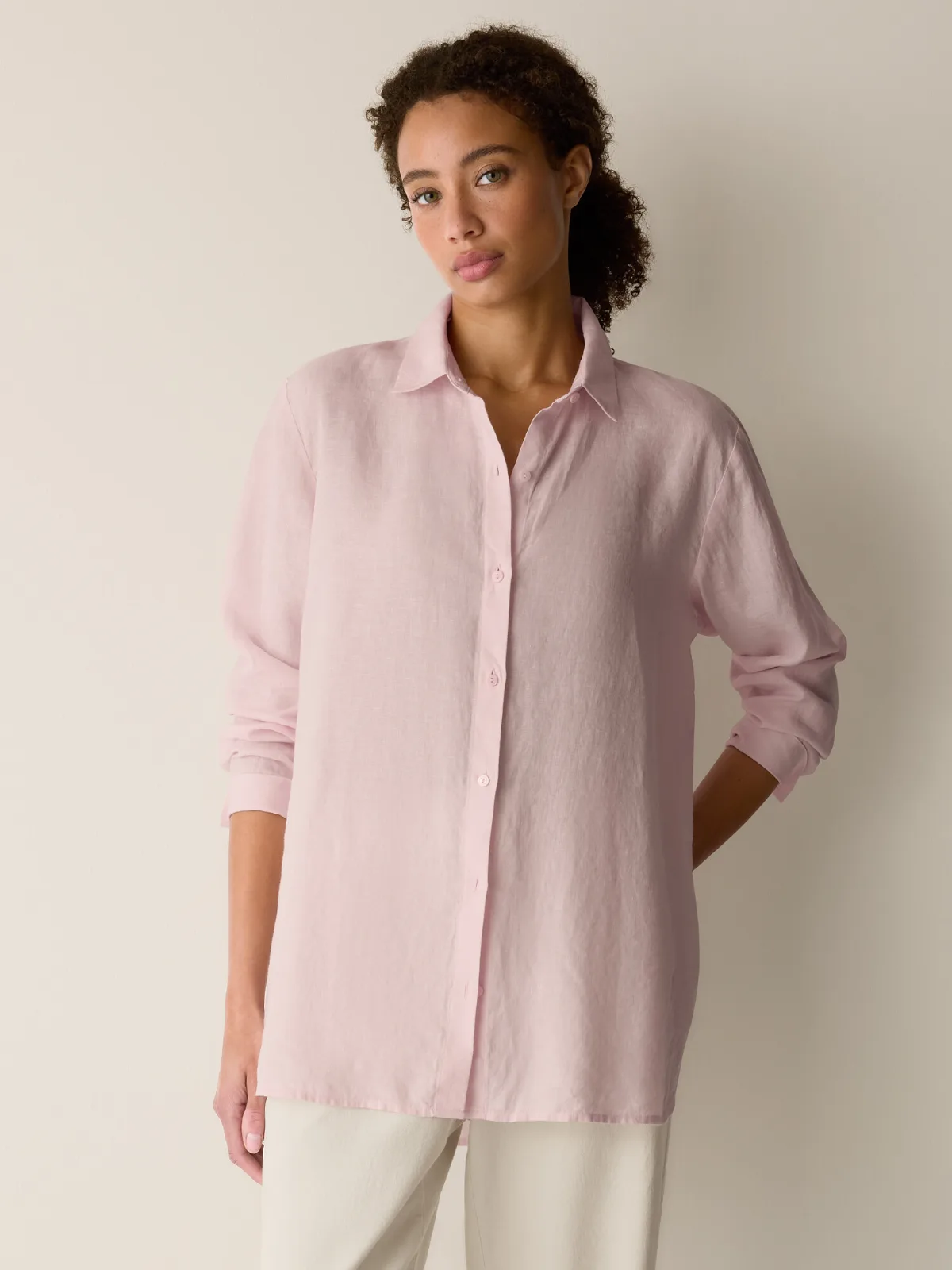 Organic Handkerchief Linen Classic Collar Shirt by EILEEN FISHER