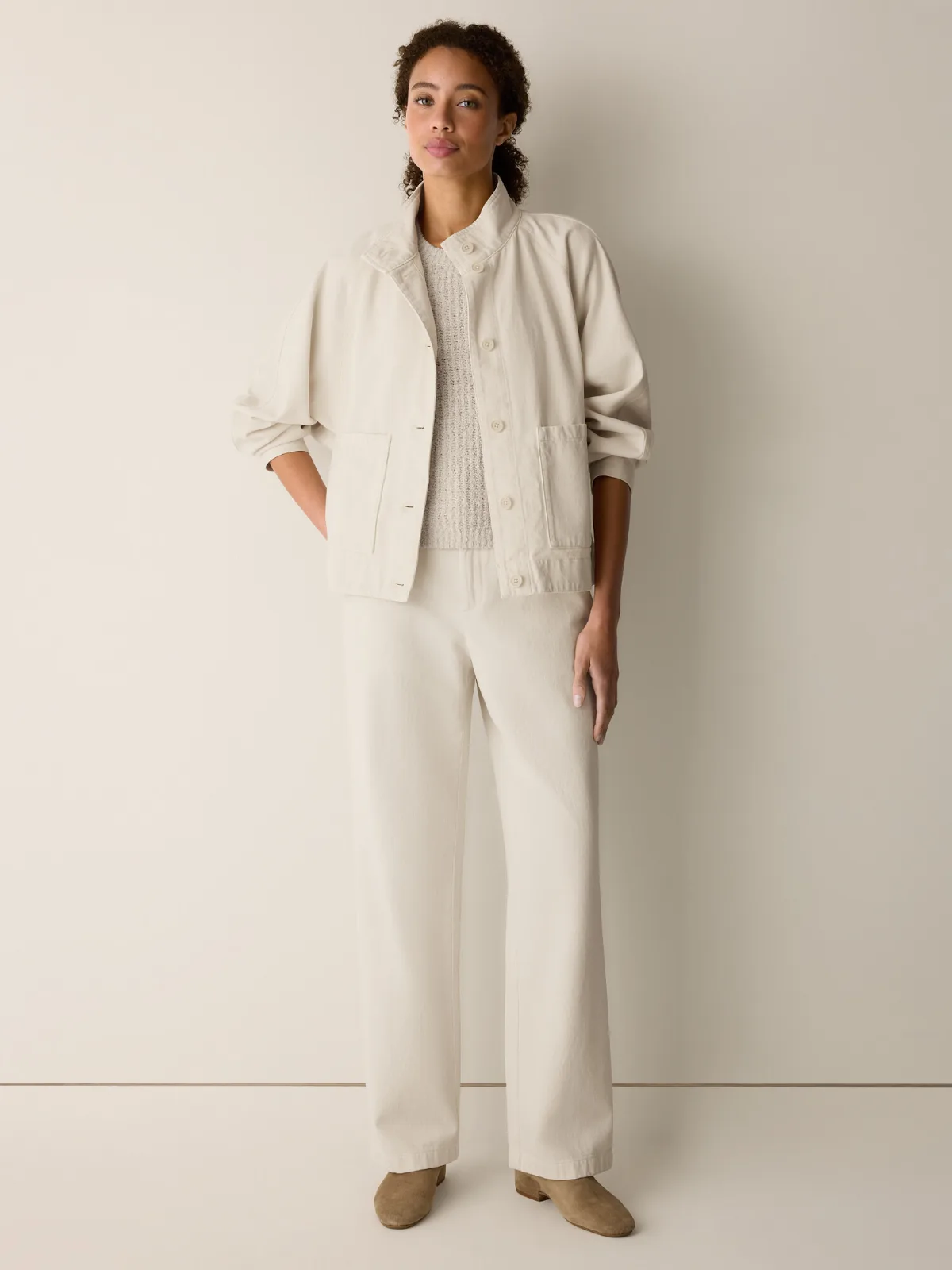 Garment-Dyed Utility Organic Cotton Straight Trouser Pant by EILEEN FISHER