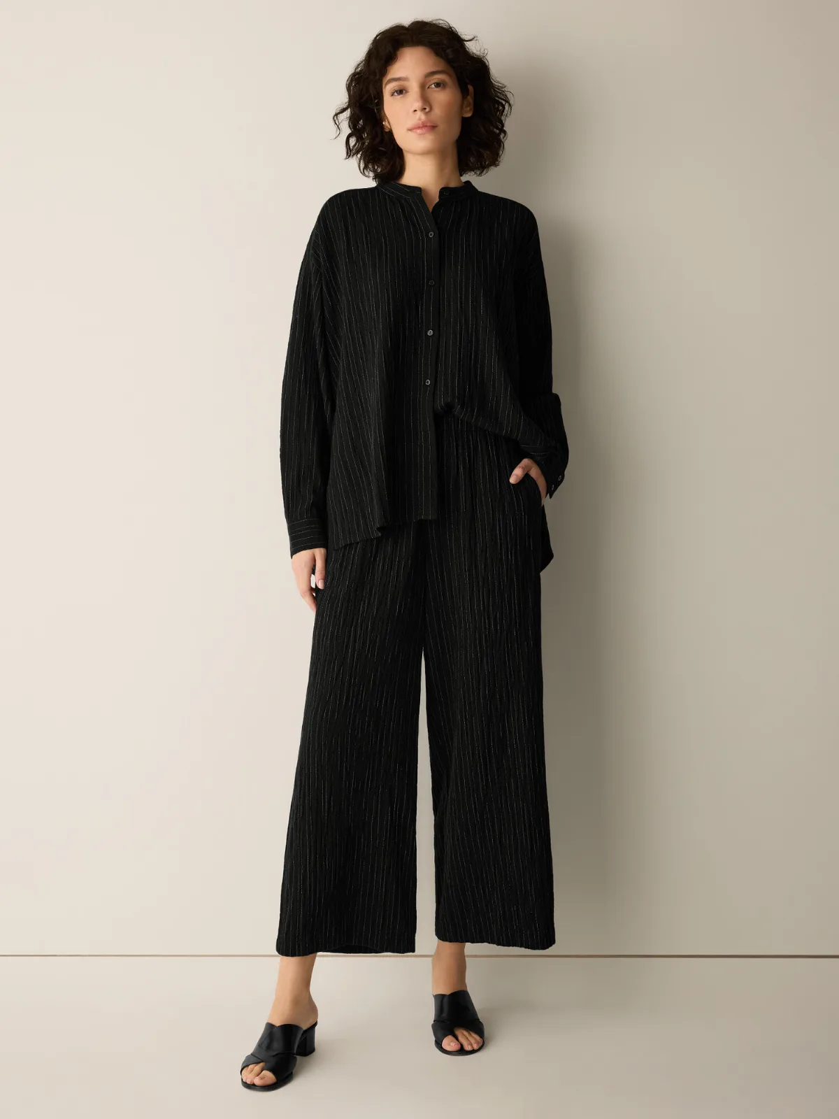 Striped Organic Cotton Twill Wide-Leg Pant by EILEEN FISHER