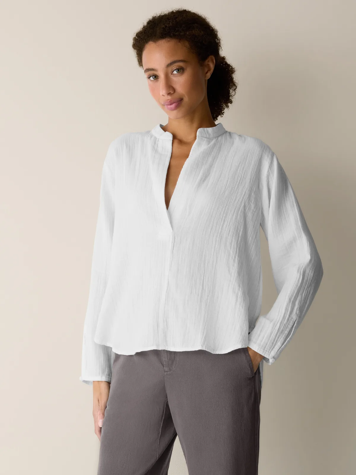 Organic Cotton Ripple Band Collar Top by EILEEN FISHER