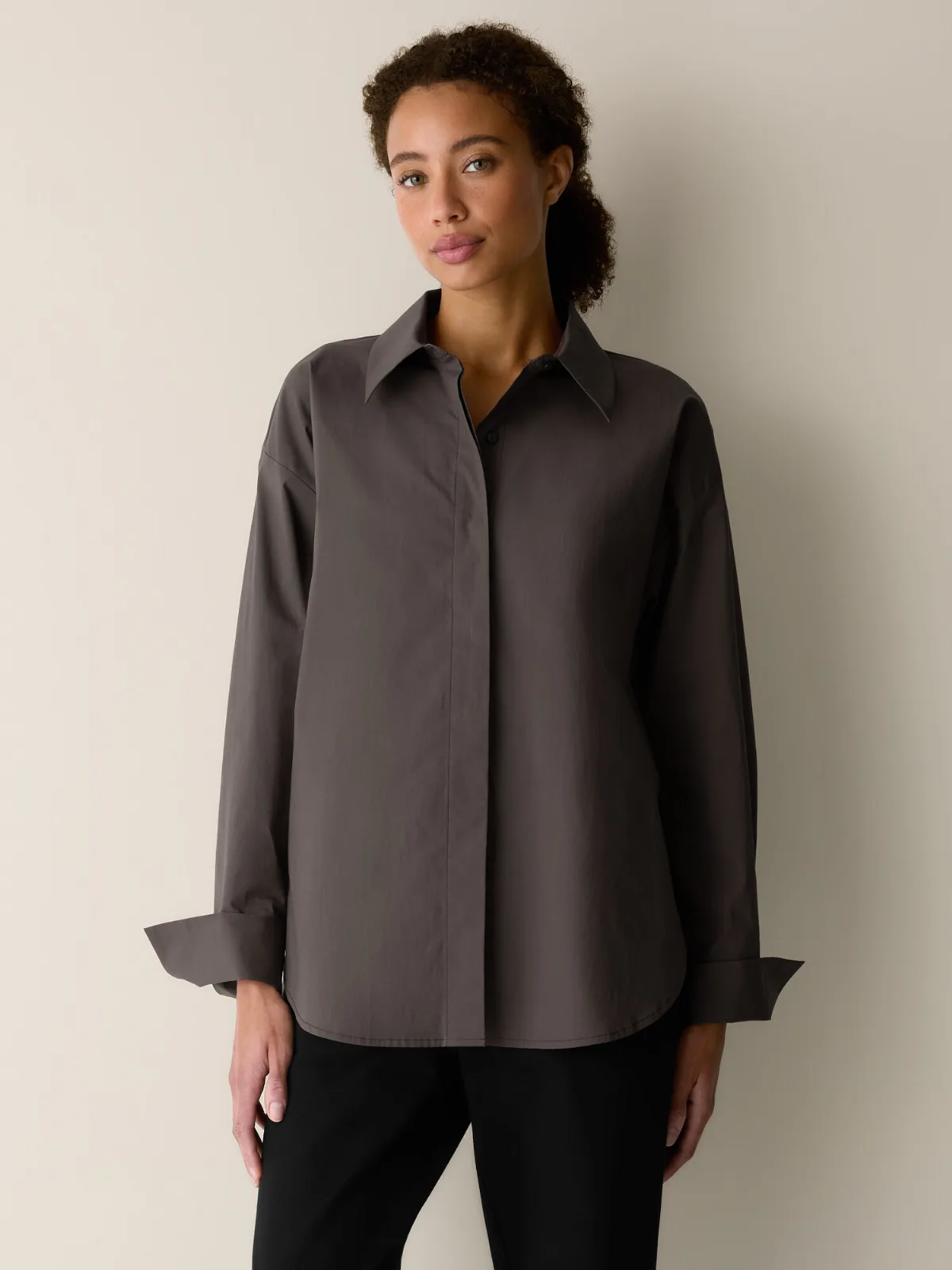Stretch Organic Cotton Poplin Classic Collar Shirt by EILEEN FISHER