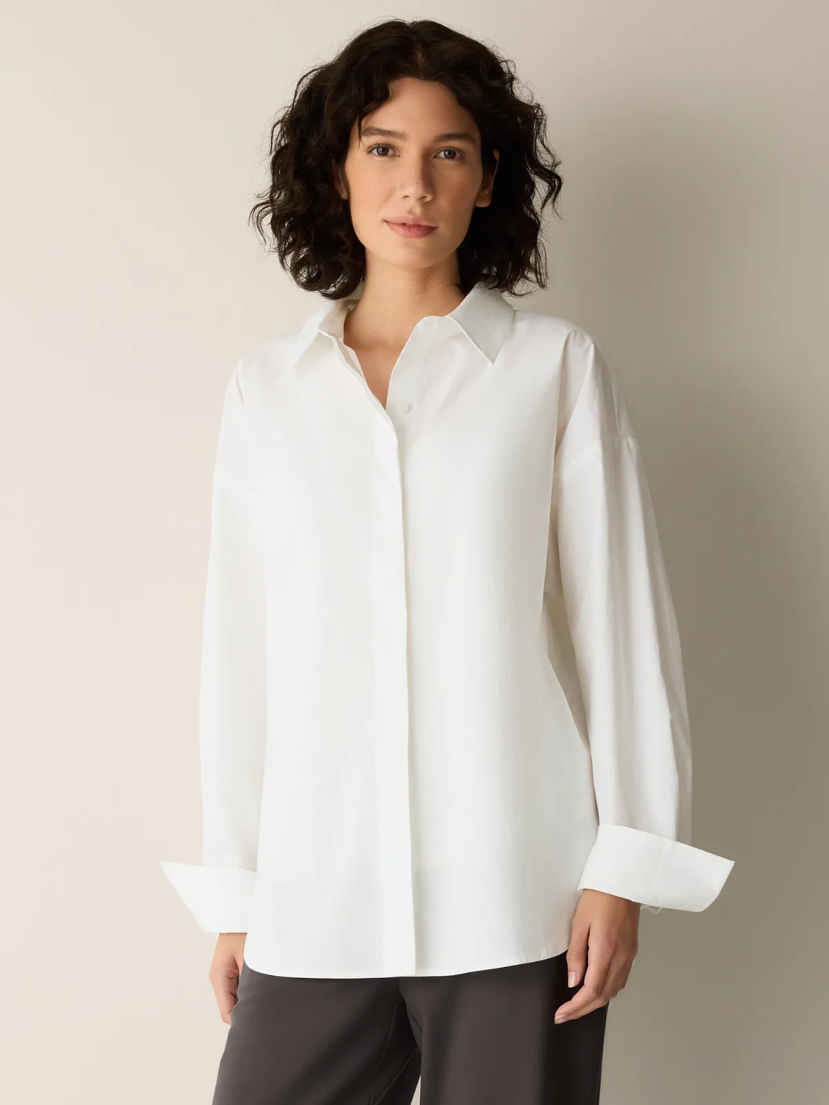 Stretch Organic Cotton Poplin Classic Collar Shirt by EILEEN FISHER