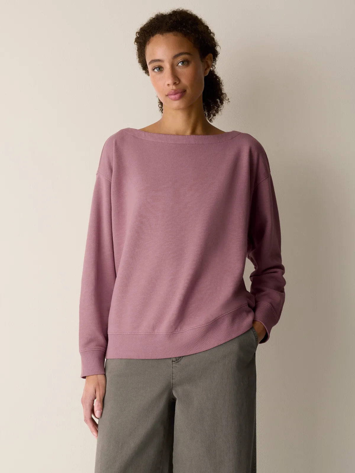 Garment-Dyed Organic Cotton Terry Bateau Neck Top by EILEEN FISHER