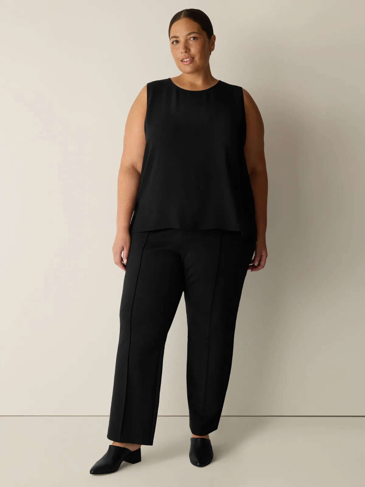 Silk Georgette Crepe Round Neck Tank by EILEEN FISHER