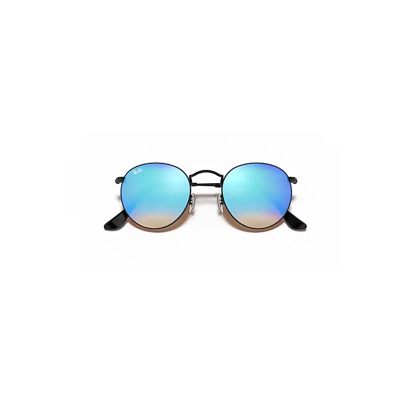 Round Flash Lenses Gradient Sunglasses Black Frame Blue Lenses by Ray-Ban