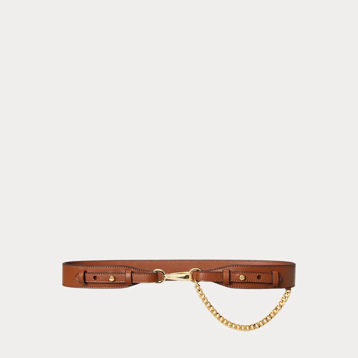 Chain-Trim Leather Dog-Clip Belt by Lauren Ralph Lauren