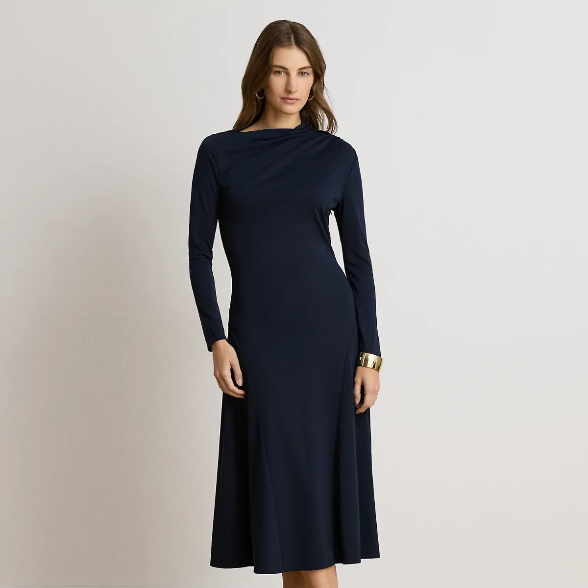 Asymmetric Stretch Jersey Midi Dress by Lauren Ralph Lauren