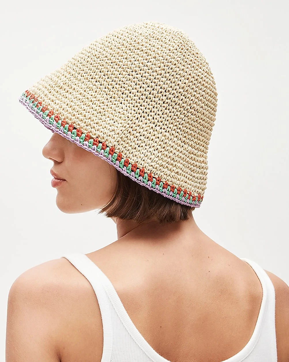 Straw Bucket Hat with Crochet Trim by J.Crew