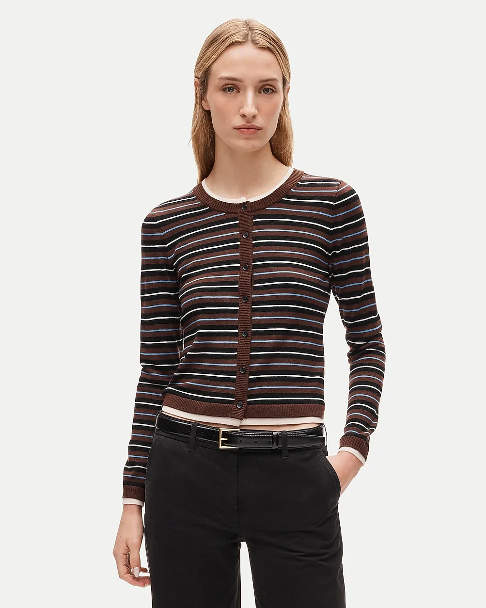 Double-Layer Cardigan in Striped Merino Wool Blend by J.Crew