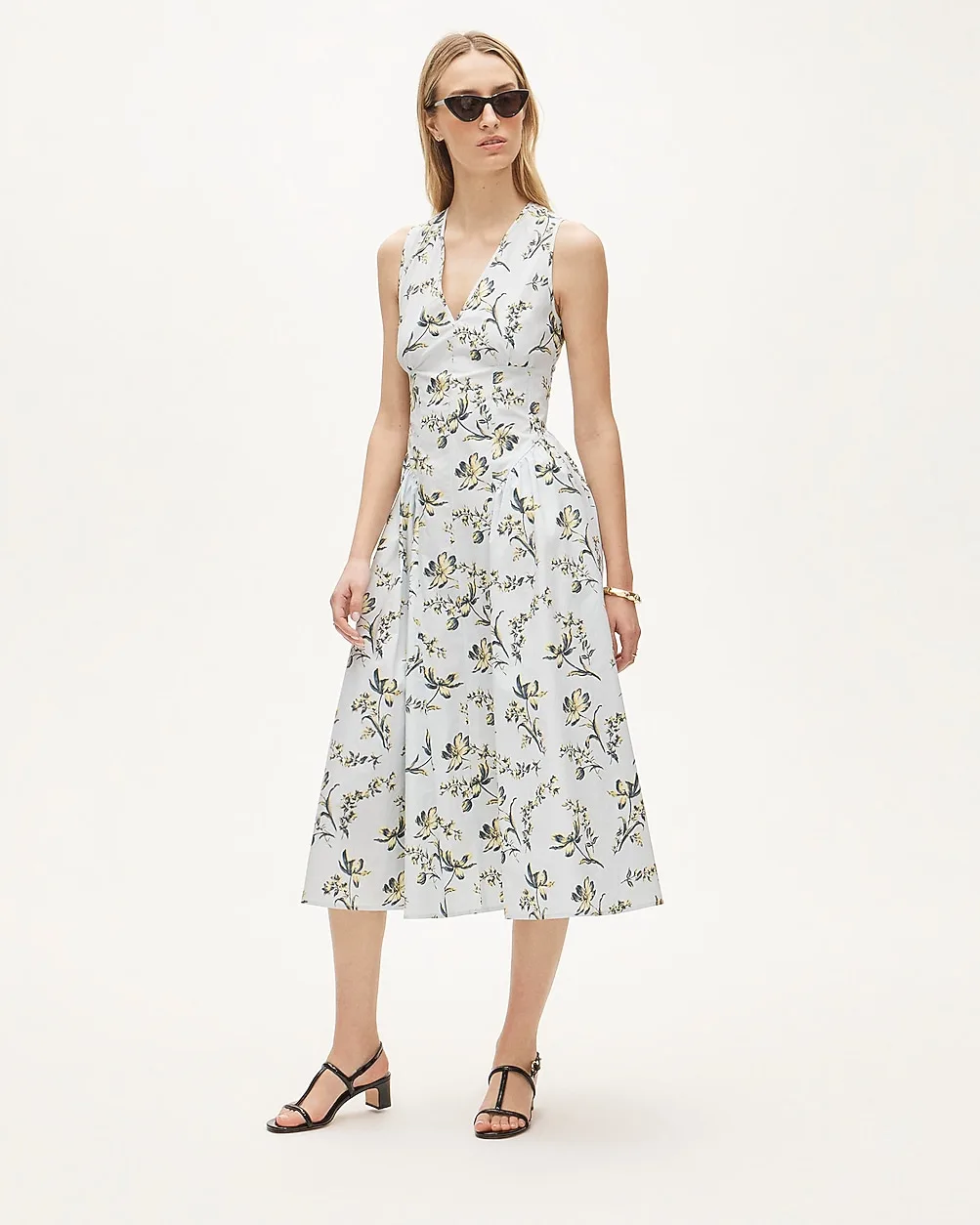 V-Neck Dress in Lotus-Print Cotton Poplin by J.Crew