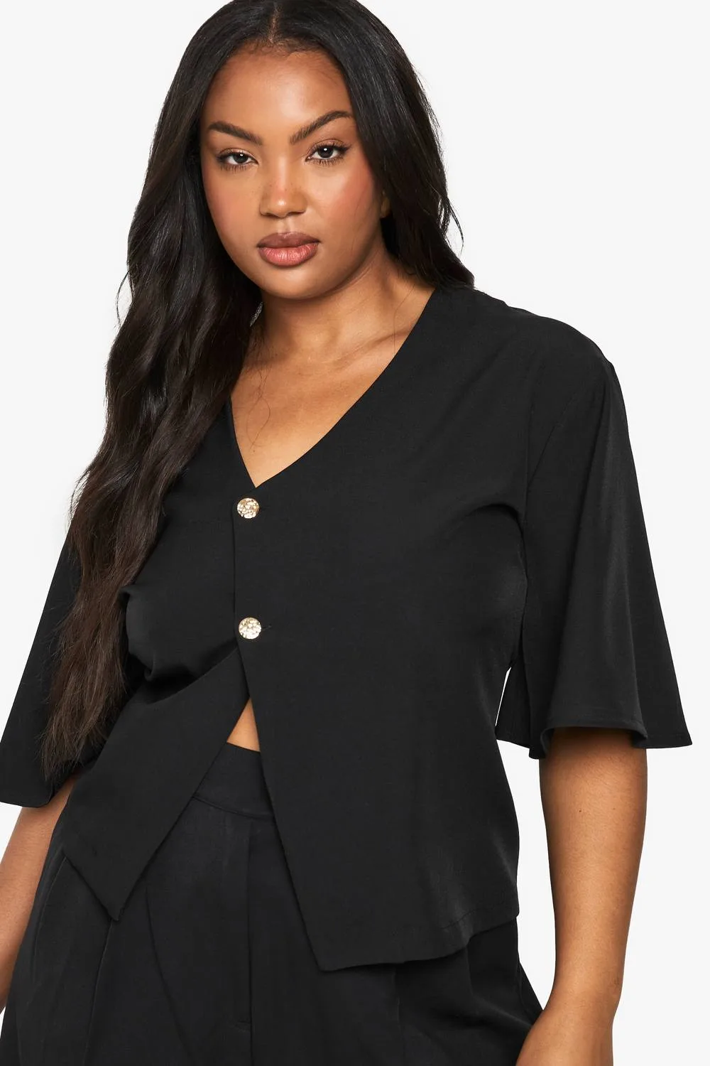 Asymmetric Button Detail Top by boohoo