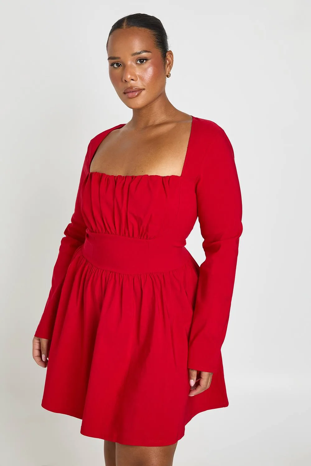 Bengaline Corset Long Sleeve Skater Dress by boohoo