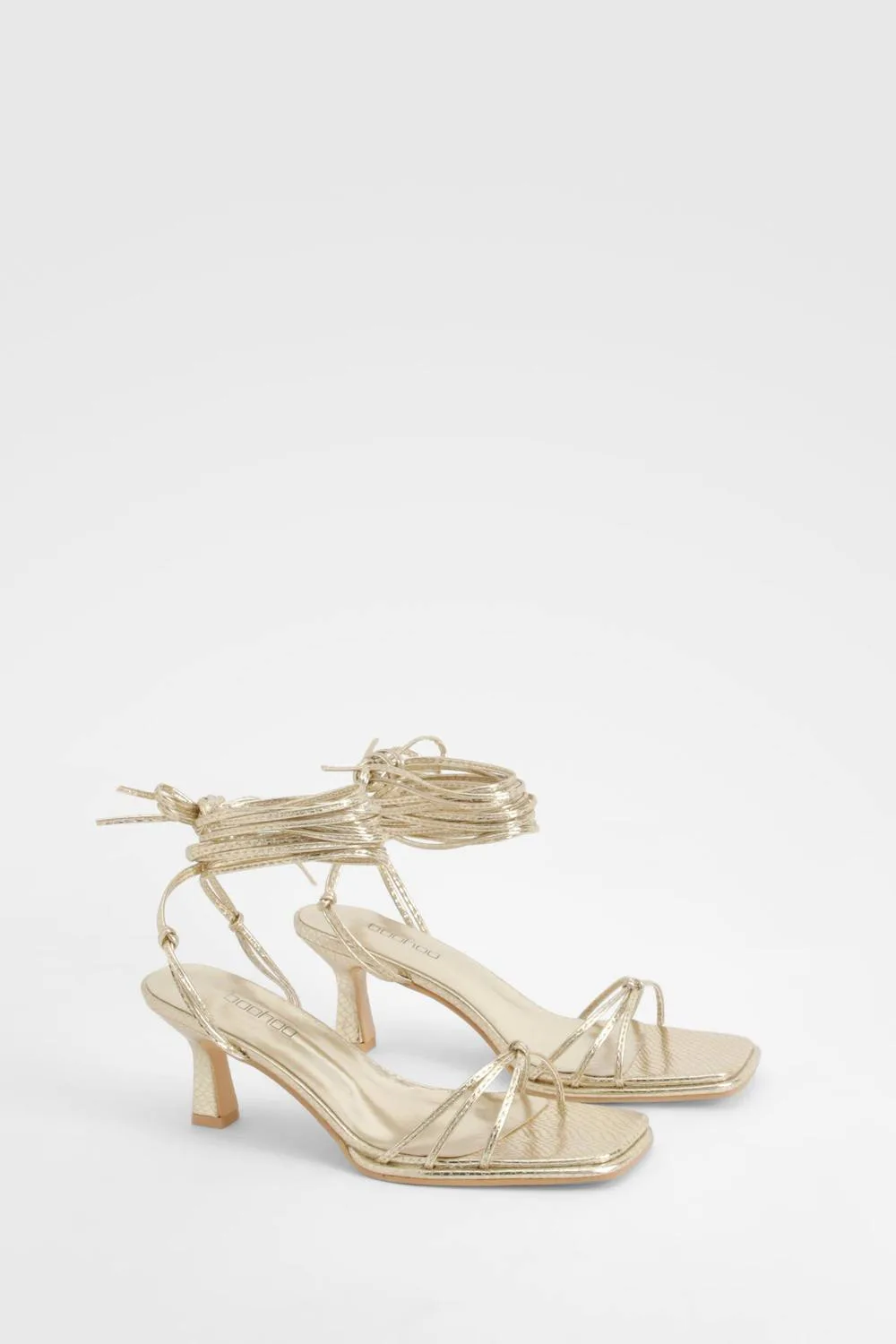 Wide Fit Metallic Croc Strappy Heels by boohoo